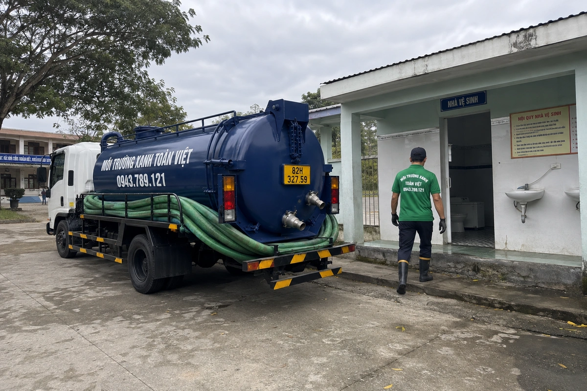 Xe hút hầm cầu trên đường vào khu dân cư tại Kon Tum
