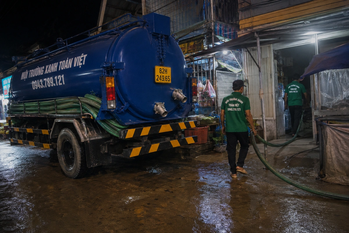 Xe hút hầm cầu chuyên dụng của Môi Trường Xanh Toàn Việt tại Kon Tum