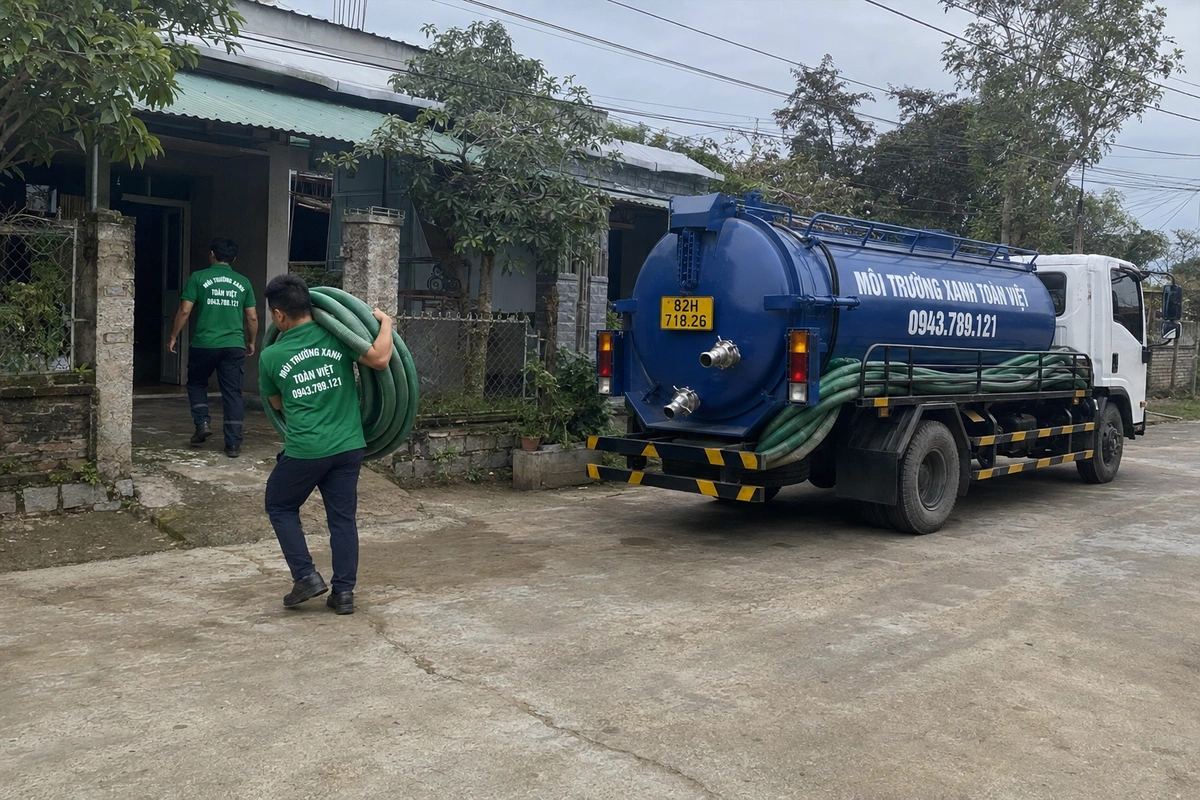 Xe hút hầm cầu Kon Tum đang phục vụ khu dân cư