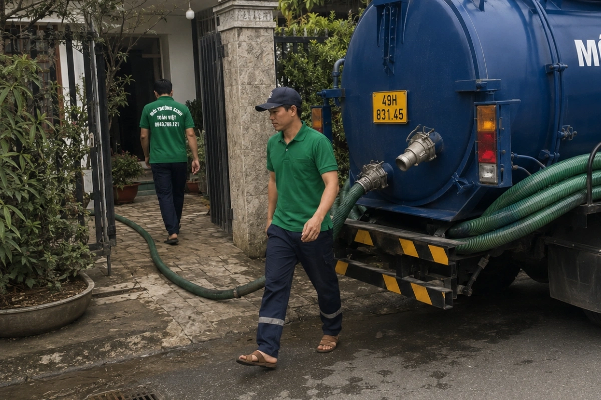 Hút Hầm Cầu Đà Lạt: Khảo Sát Đường Dốc, Hẻm Nhỏ 17 Xe hút hầm cầu đậu trước nhà dân tại Lâm Đồng