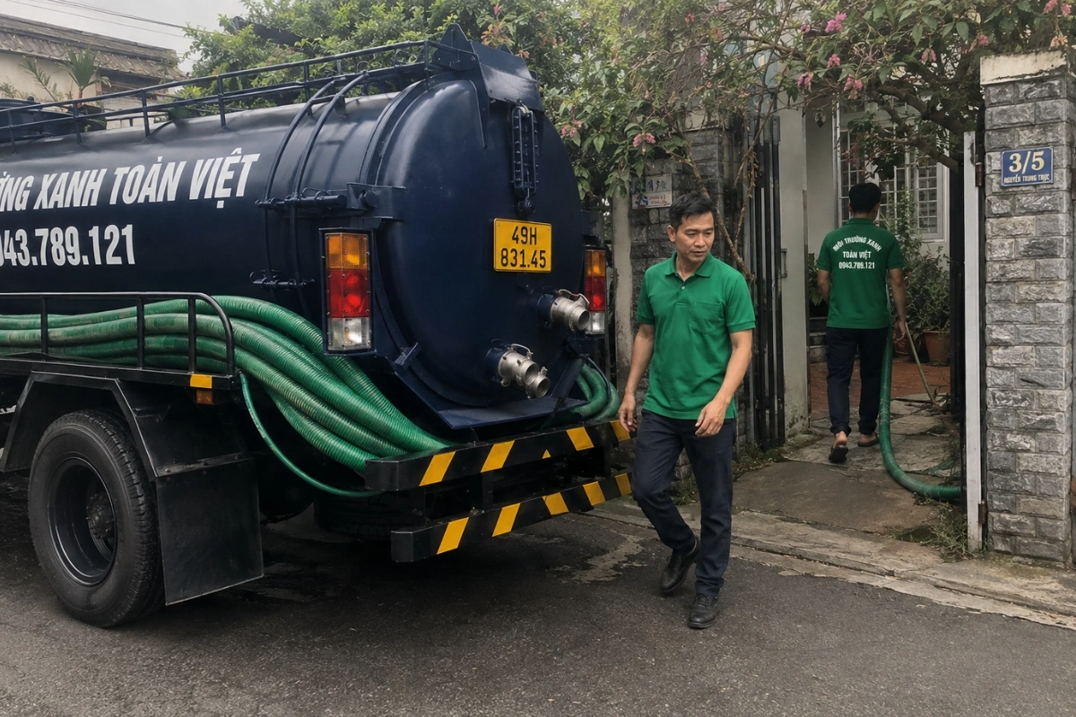 Hút Hầm Cầu Đà Lạt: Khảo Sát Đường Dốc, Hẻm Nhỏ 19 Xe hút hầm cầu vào tận đường nhỏ khu dân cư tại Lâm Đồng