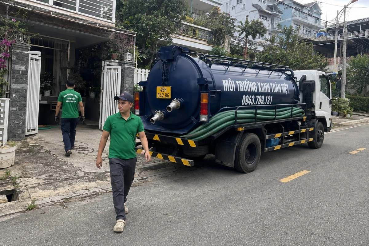 Xe hút hầm cầu đậu trước nhà dân tại Lâm Đồng
