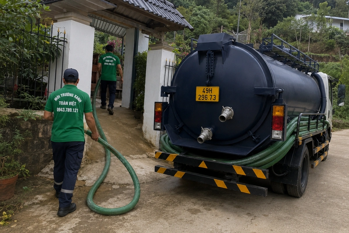Xe hút hầm cầu vào tận đường nhỏ khu dân cư tại Lâm Đồng