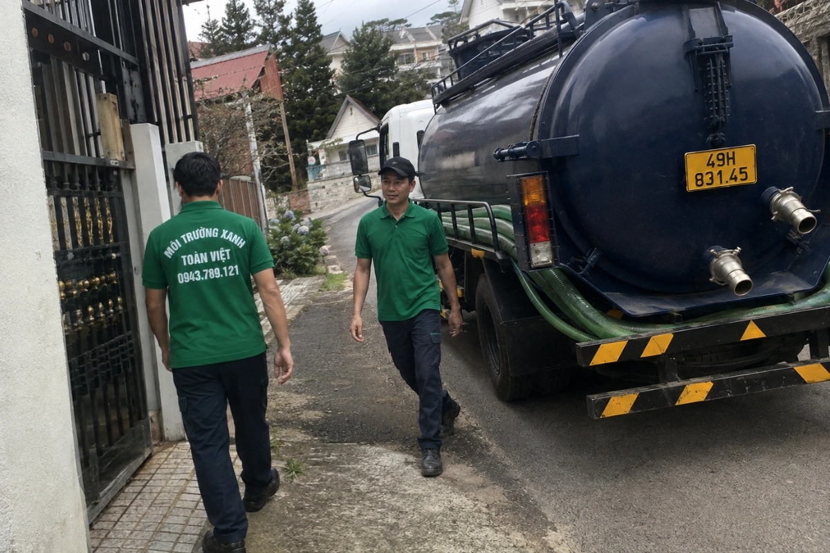 Hút Hầm Cầu Đạ Huoai 24/7, Báo Giá Theo Khối Và Khối 9 Xe hút hầm cầu Môi Trường Xanh Toàn Việt tại Lâm Đồng