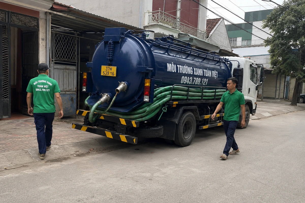 Xe hút hầm cầu đậu trước nhà dân tại Nghệ An