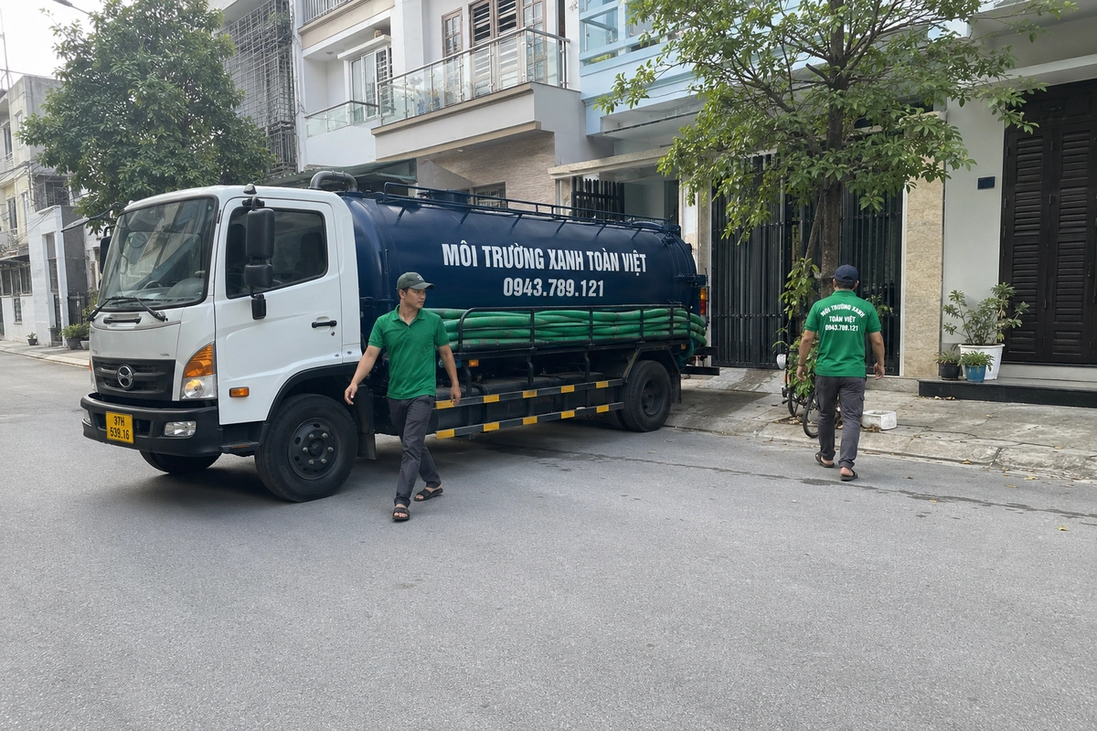 Xe hút hầm cầu đậu trước nhà dân tại Nghệ An