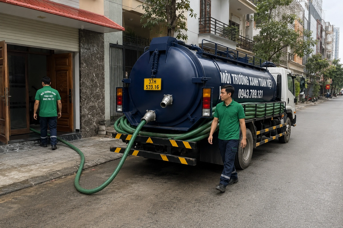 Xe hút hầm cầu đậu trước nhà dân tại Nghệ An
