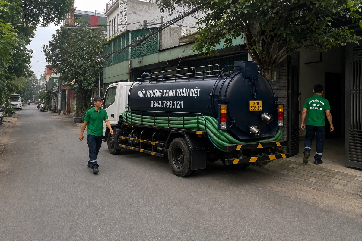 Hút Hầm Cầu TP Vinh 24/7, Tính m³ Minh Bạch | Gọi Ngay 17 Xe hút hầm cầu vào tận đường nhỏ khu dân cư tại Nghệ An