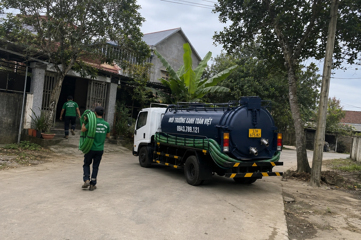 Hút Hầm Cầu Cửa Lò 24/7, Đo m³ Minh Bạch, Gọi Ngay 10 Xe hút hầm cầu trên đường vào khu dân cư tại Nghệ An