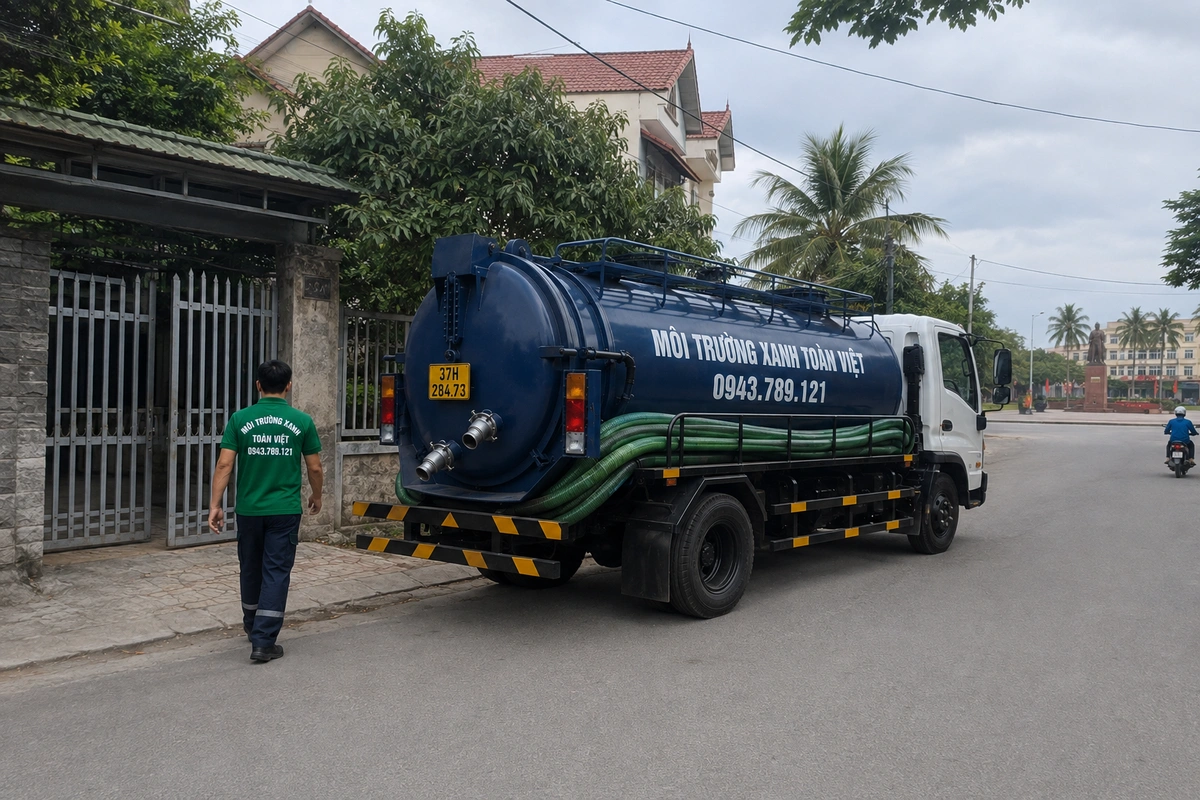 Hút Hầm Cầu Nam Đàn, Gần Vinh 30 Phút | 0943.789.121 15 Xe hút hầm cầu đậu trước nhà dân tại Nghệ An