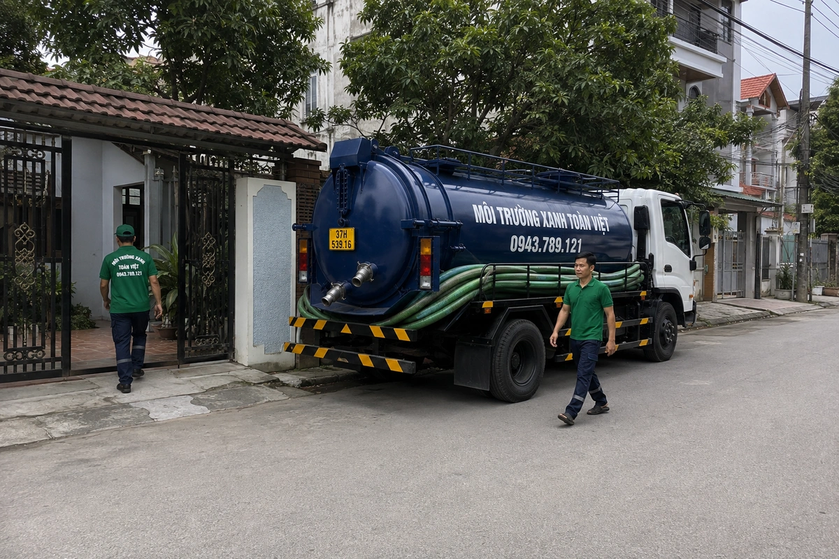 Hút Hầm Cầu Nam Đàn, Gần Vinh 30 Phút | 0943.789.121 16 Xe hút hầm cầu trên đường vào khu dân cư tại Nghệ An