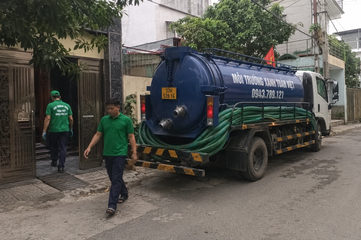 Xe hút hầm cầu vào tận đường nhỏ khu dân cư tại Nghệ An