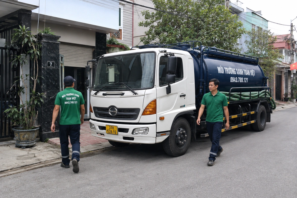 Xe hút hầm cầu đậu trước nhà dân tại Nghệ An