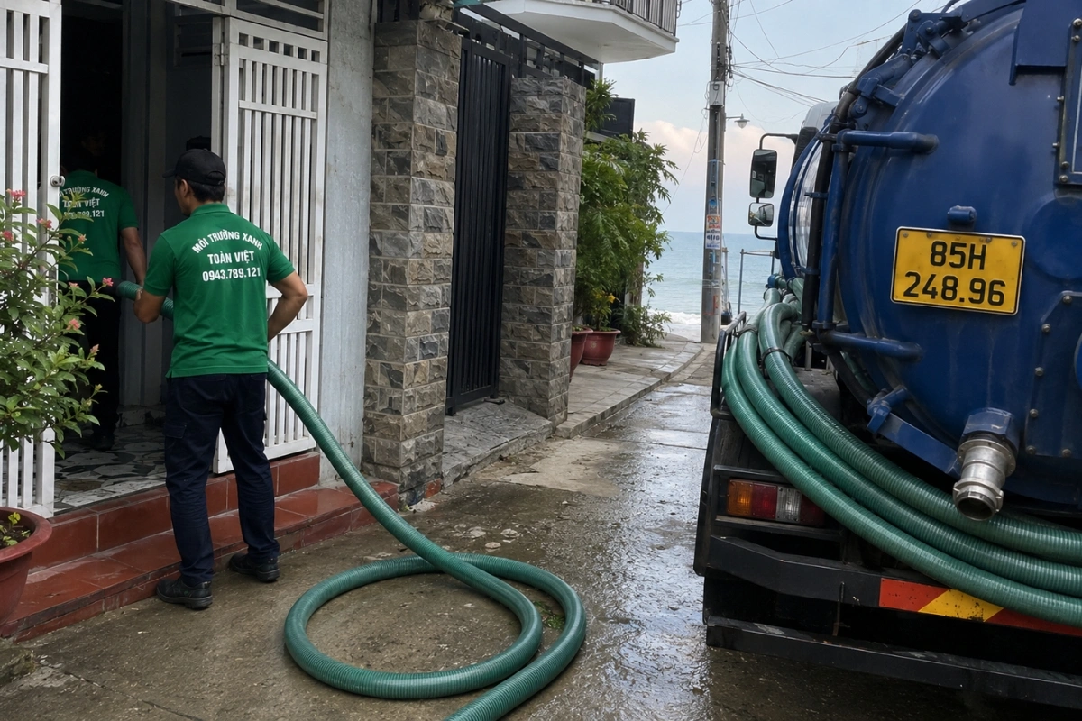 Hút Hầm Cầu Ninh Thuận: Khảo Sát Đường Vào Trước Báo Giá 17 Xe hút hầm cầu vào tận đường nhỏ khu dân cư tại Ninh Thuận