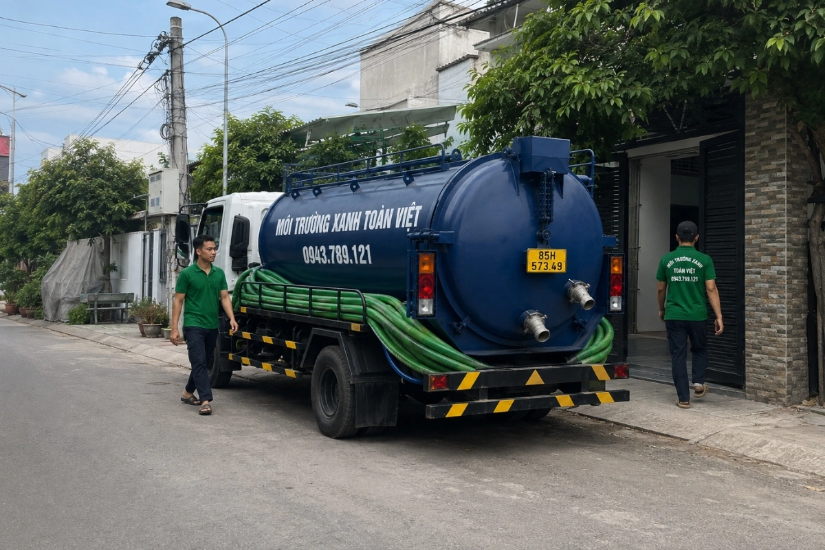 Hút Hầm Cầu Ninh Sơn: 4 Cái Khó Của Vùng Núi Cửa Ngõ Đà Lạt 8 Xe hút hầm cầu trên đường vào khu dân cư tại Ninh Thuận