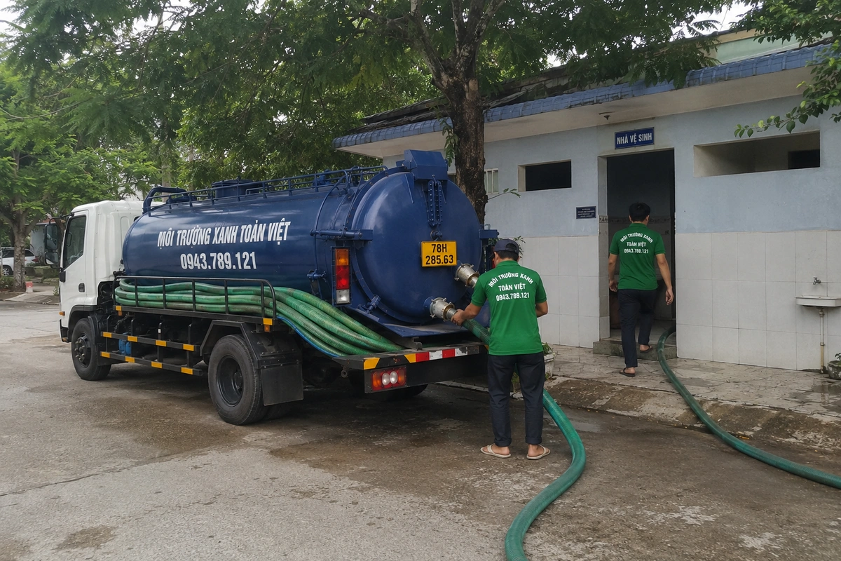 Xe hút hầm cầu đậu trước nhà dân tại Phú Yên