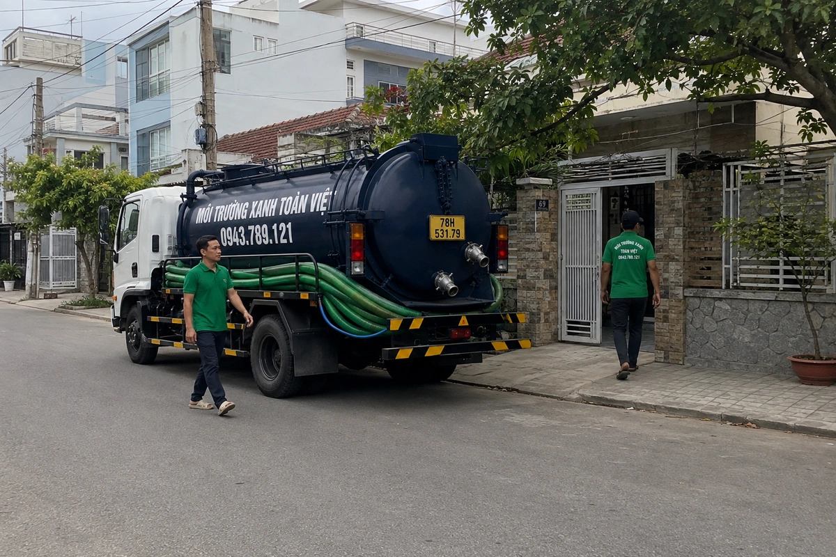 Xe hút hầm cầu trên đường vào khu dân cư tại Phú Yên