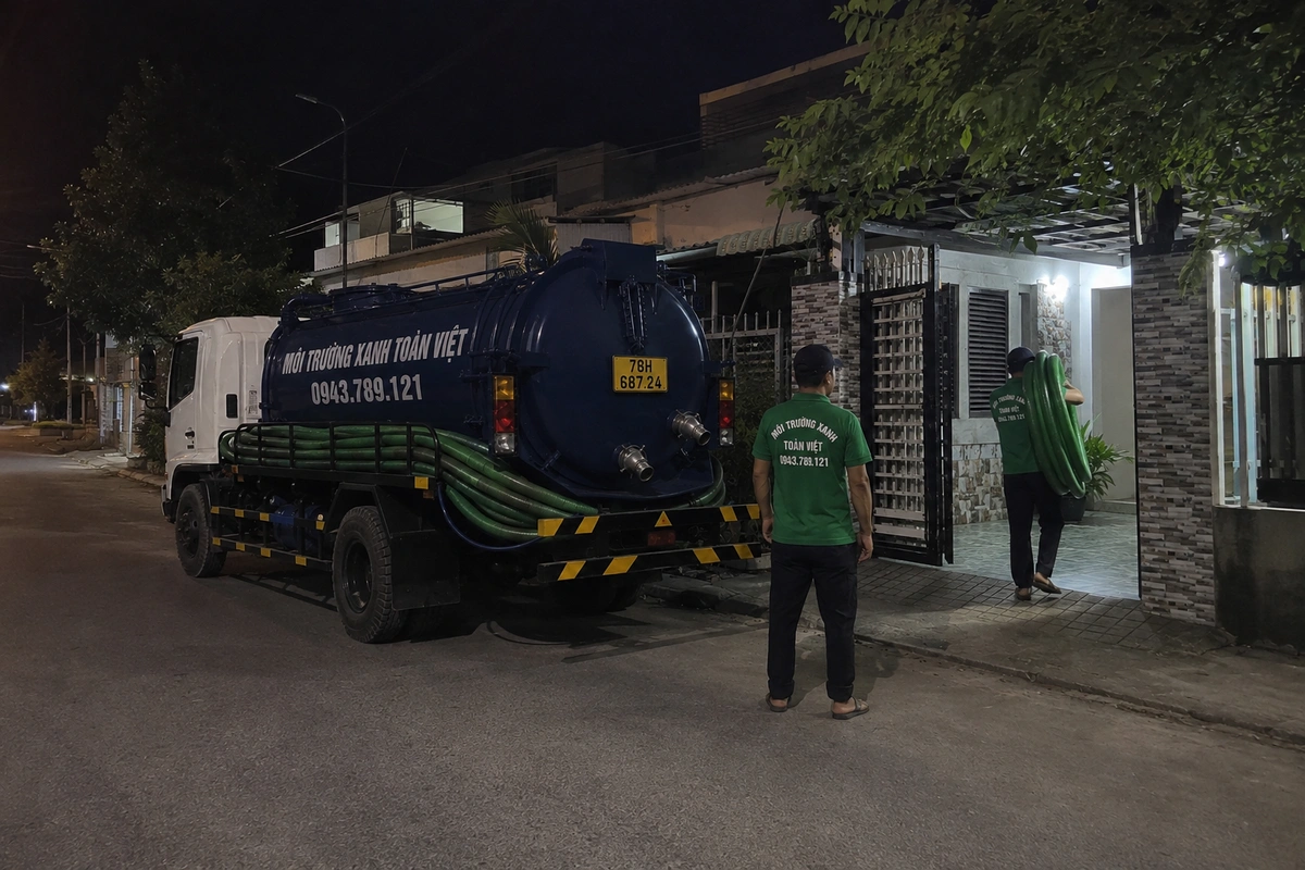 Hút Hầm Cầu Phú Hòa Phú Yên: 5 Dấu Hiệu Cần Hút Ngay 13 Xe hút hầm cầu vào tận đường nhỏ khu dân cư tại Phú Yên