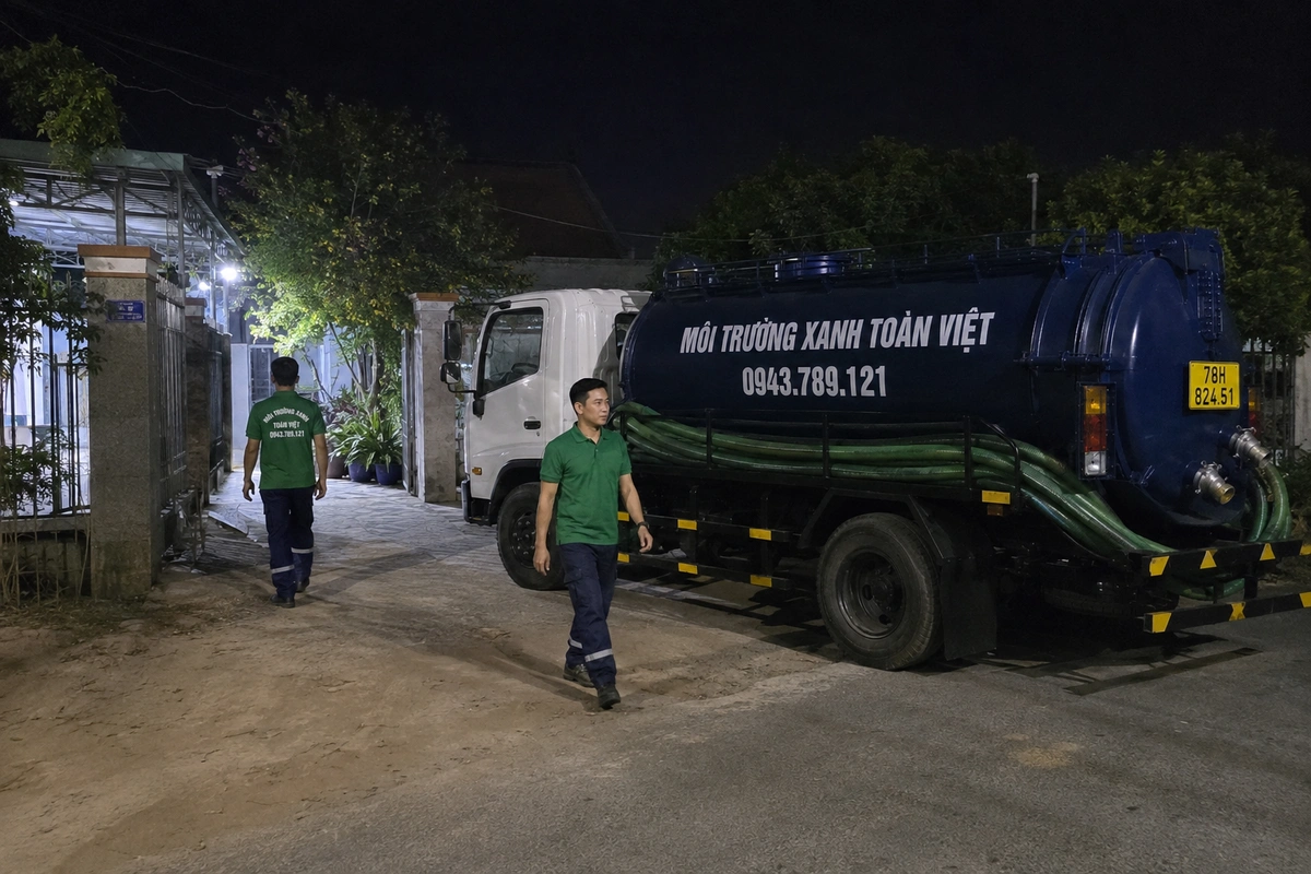 Hút Hầm Cầu Tây Hòa 24/7 | Xử Lý Theo Hiện Trạng 12 Xe hút hầm cầu trên đường vào khu dân cư tại Phú Yên