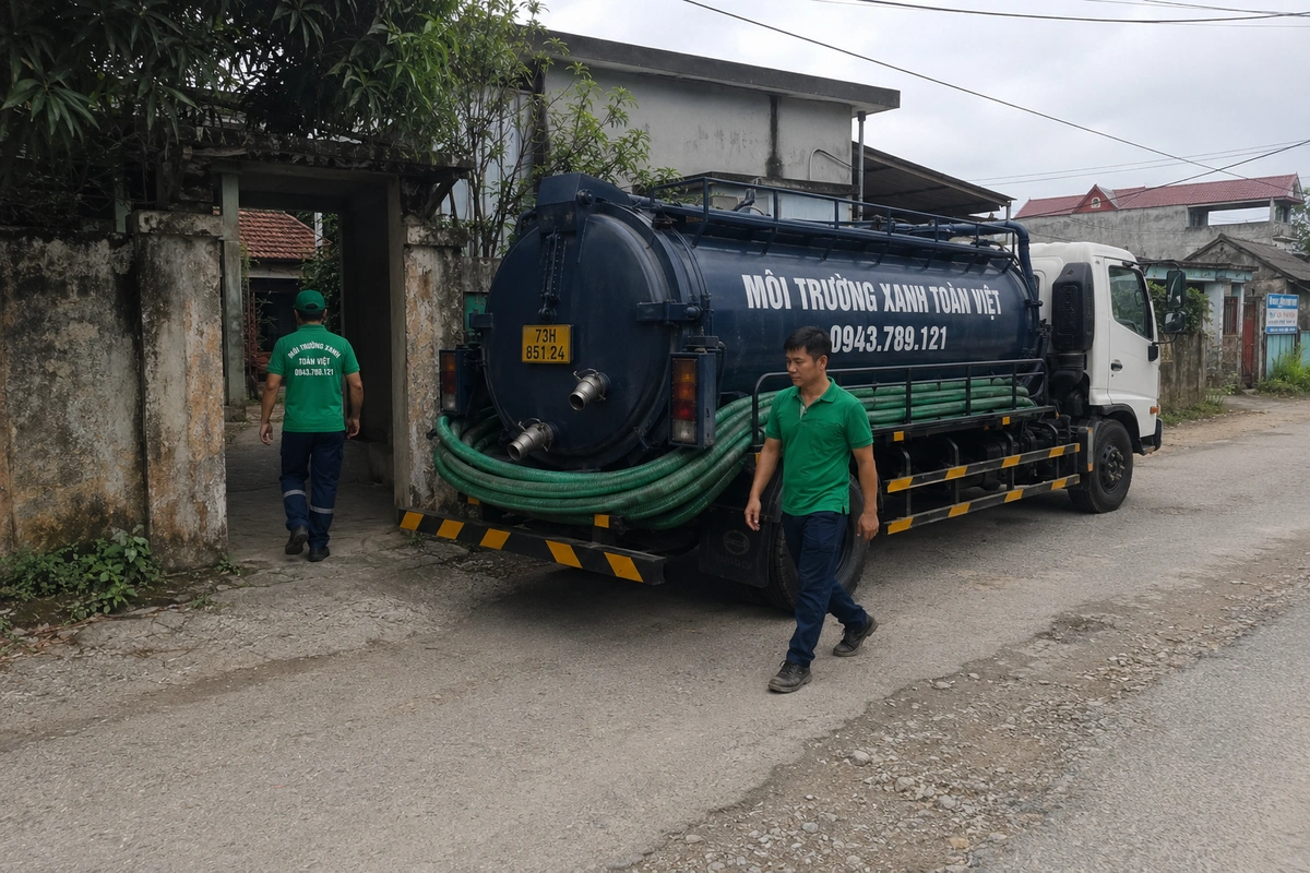 Xe hút hầm cầu trên đường vào khu dân cư tại Quảng Bình