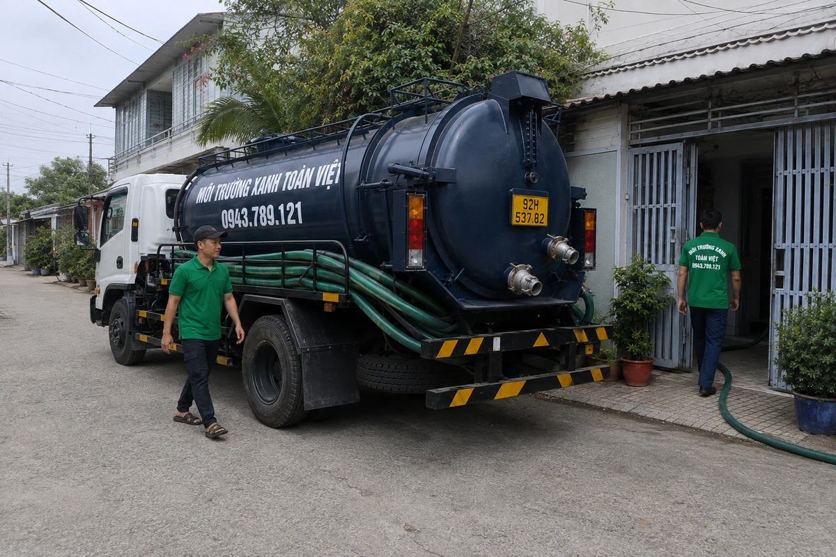 Xe hút hầm cầu đậu trước nhà dân tại Quảng Nam