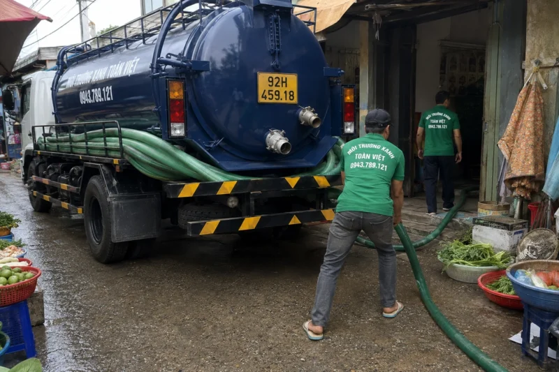 Hút hầm cầu Tam Kỳ giá rẻ uy tín | Toàn Việt 17 Nối ống sau xe bồn – thiết bị cho dịch vụ hút hầm cầu Tam Kỳ