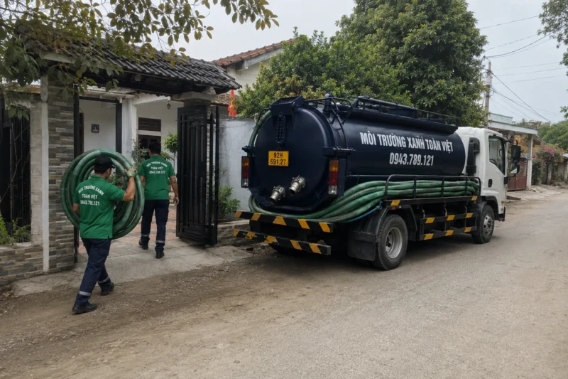 Hút hầm cầu Quảng Nam giá rẻ uy tín | Toàn Việt 50 Xe bồn trước cổng nhà trong ảnh ban ngày