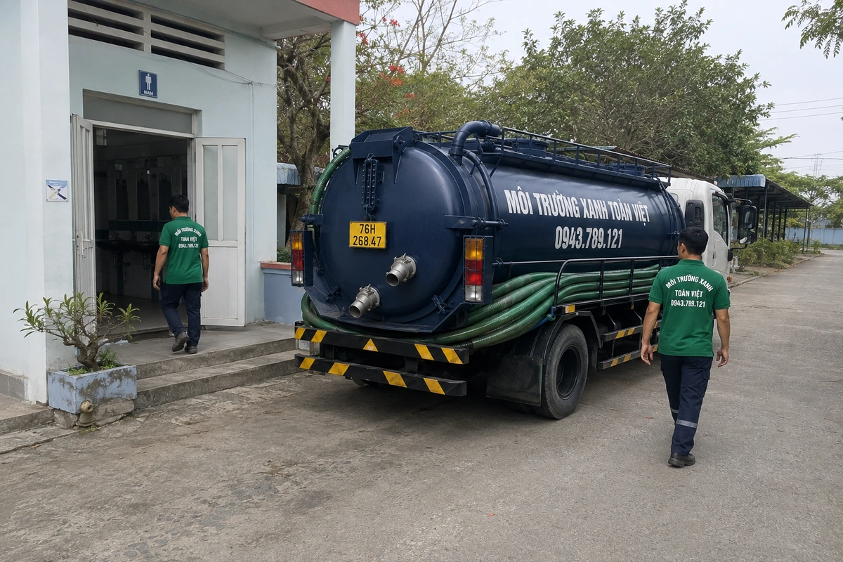 Xe hút hầm cầu đậu trước nhà dân tại Quảng Ngãi