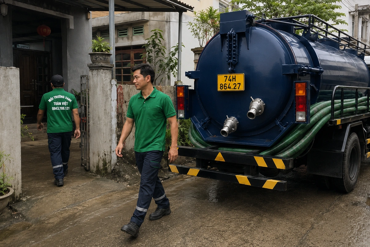 Xe hút hầm cầu đậu trước nhà dân tại Quảng Trị