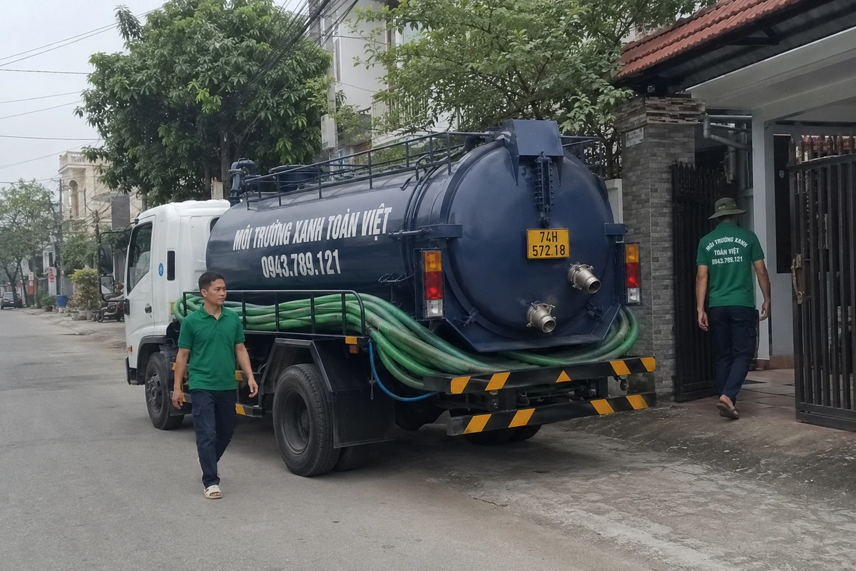 Xe hút hầm cầu trên đường vào khu dân cư tại Quảng Trị