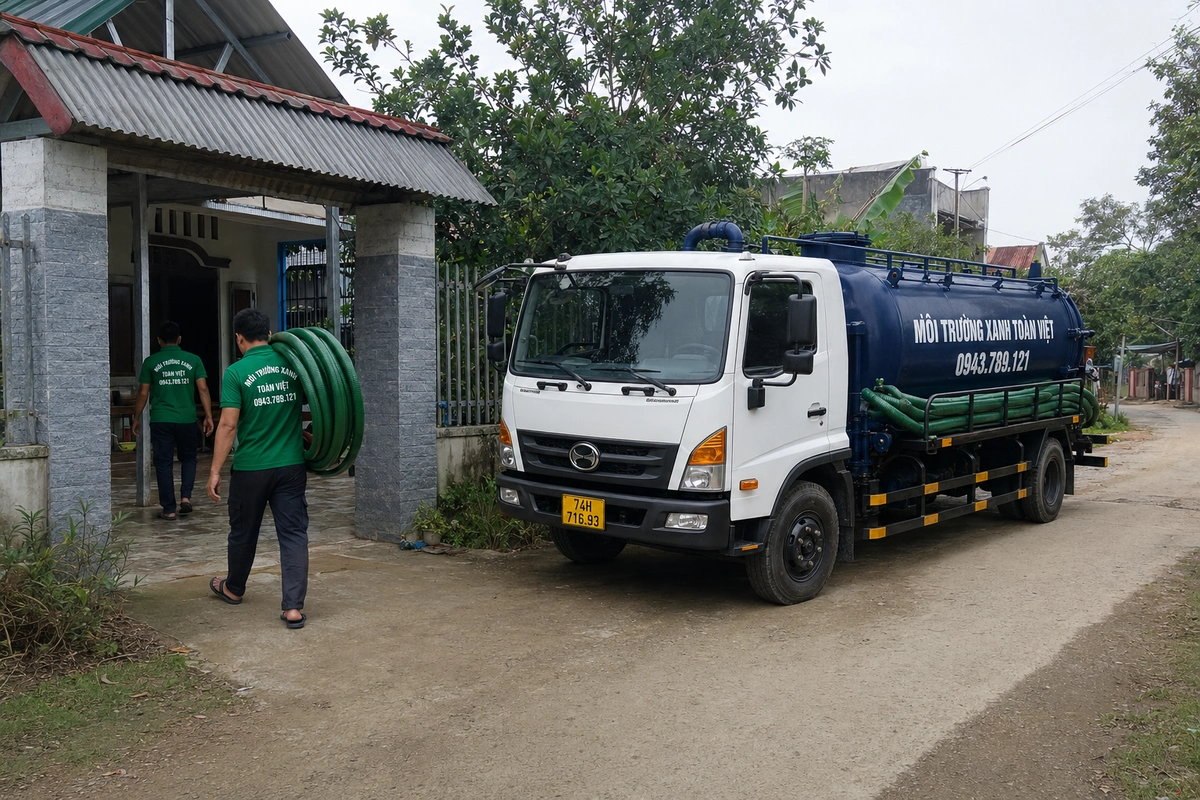 Nhân viên vác cuộn ống hút từ xe vào nhà khách tại Quảng Trị