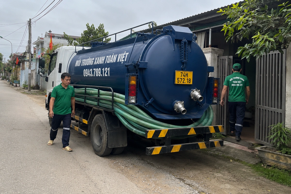 Xe hút hầm cầu trên đường vào khu dân cư tại Quảng Trị