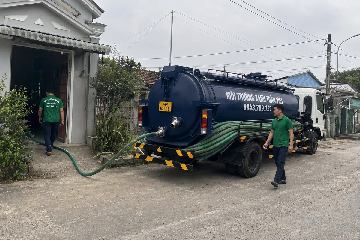 Xe hút hầm cầu trên đường vào khu dân cư tại Quảng Trị