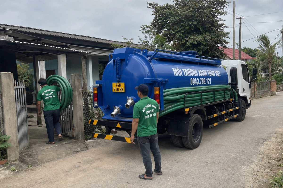 Nhân viên vác cuộn ống hút từ xe vào nhà khách tại Quảng Trị