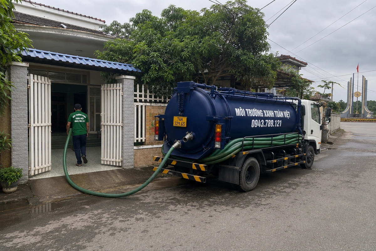 Xe hút hầm cầu đậu trước nhà dân tại Quảng Trị