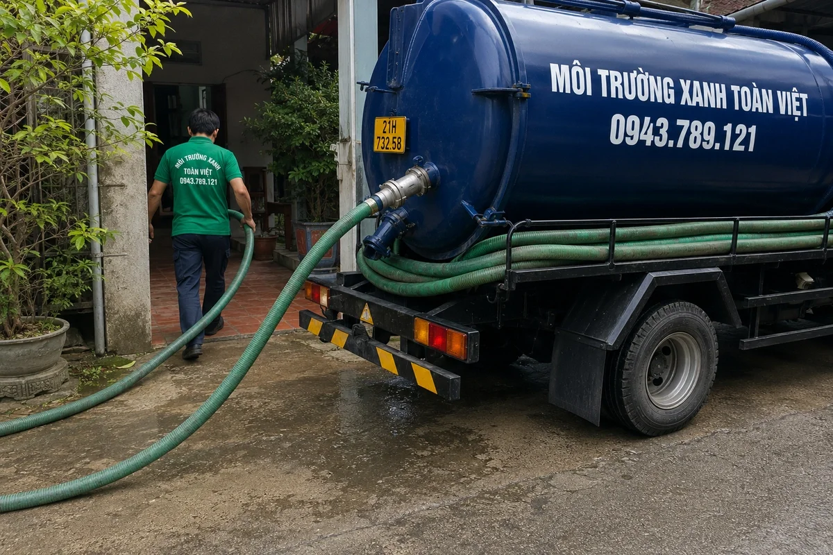 Hút Bể Phốt Tại Văn Chấn | Đo Khối Rõ | Xanh Toàn Việt 10 Đội kỹ thuật triển khai đường ống hút bể phốt