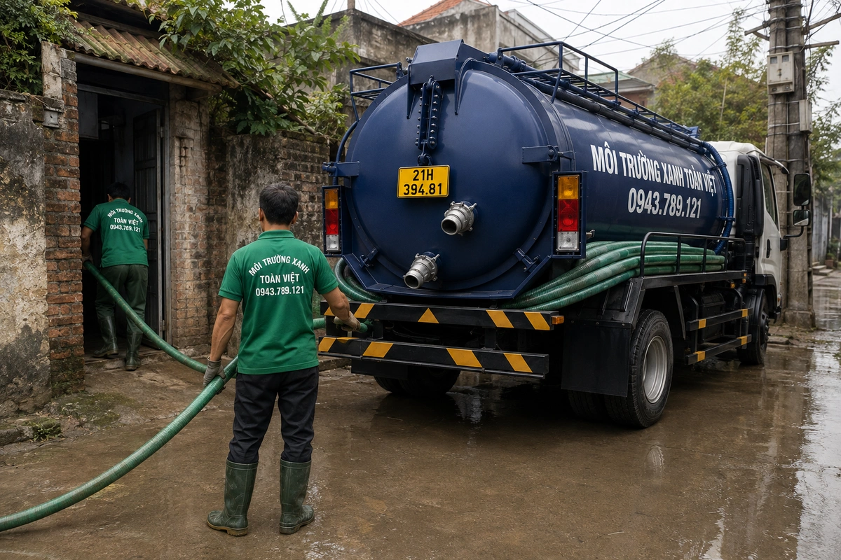 Hút Bể Phốt Tại Yên Bình 24/7, Báo Giá Theo Khối Và Khối 10 Đội kỹ thuật triển khai đường ống hút bể phốt