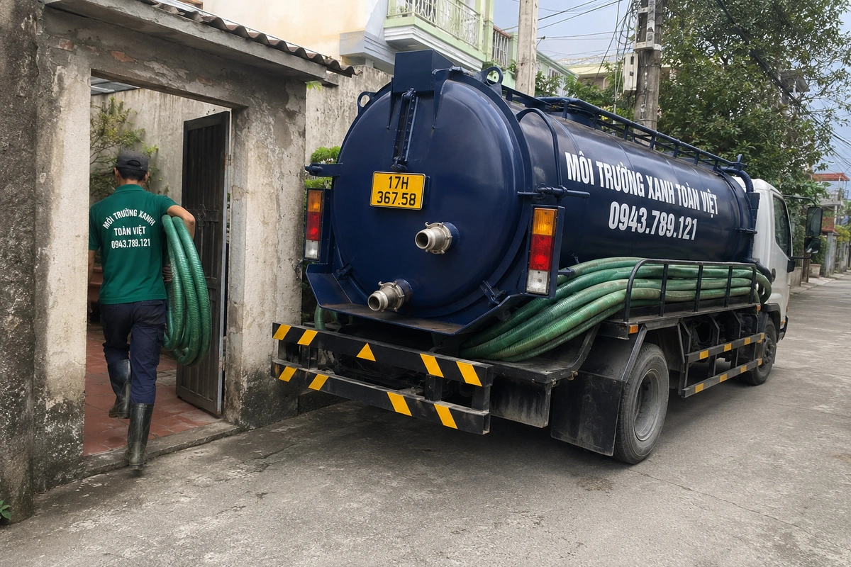 Hút Bể Phốt Tại Hưng Hà Thái Bình 24/7, Có Hóa Đơn 9 Xe hút bể phốt chuyên dụng cùng đường ống phục vụ công trình