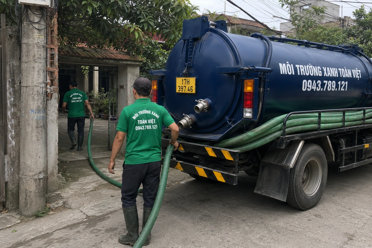 Hút Bể Phốt Tại Hưng Hà Thái Bình 24/7, Có Hóa Đơn 10 Xe hút bể phốt làm việc tại khu dân cư