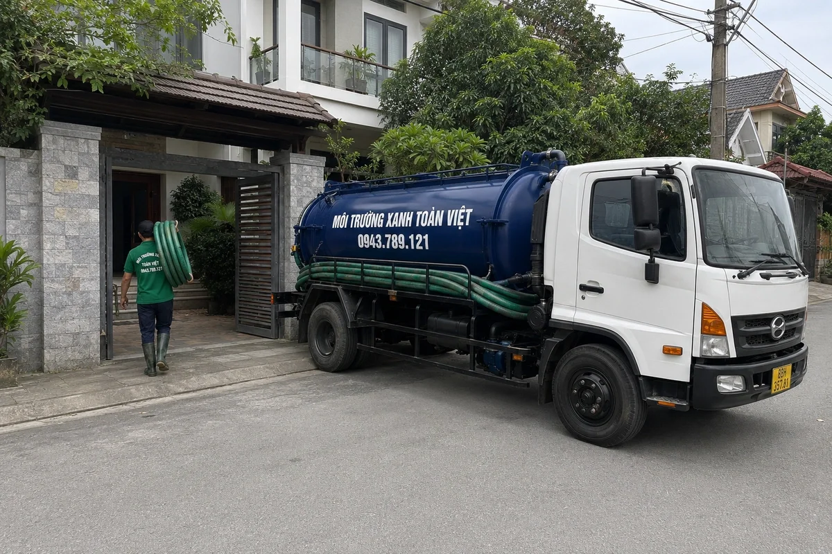 Xe hút bể phốt chuyên dụng chuẩn bị phục vụ công trình