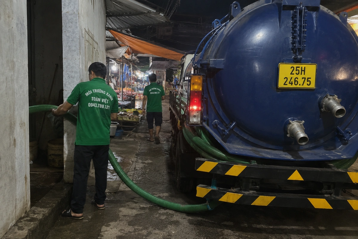 Hút Bể Phốt Tại Nậm Nhùn, 3 Gói Giá Rõ Ràng 24/7 7 Xe hút bể phốt cùng nhân viên chuẩn bị phục vụ công trình