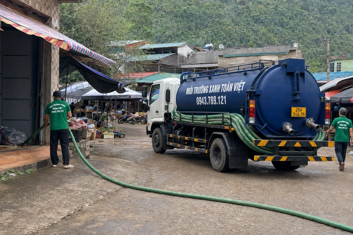 Hút Bể Phốt Tại Nậm Nhùn, 3 Gói Giá Rõ Ràng 24/7 10 Nhân viên triển khai đường ống hút tại công trình