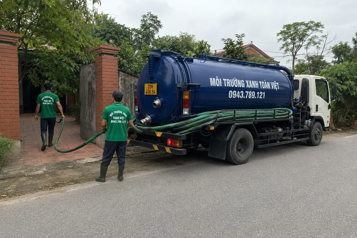 Hút Bể Phốt Tại Phổ Yên | Báo Trước | Xanh Toàn Việt 7 Xe hút bể phốt chuyên dụng chuẩn bị phục vụ công trình