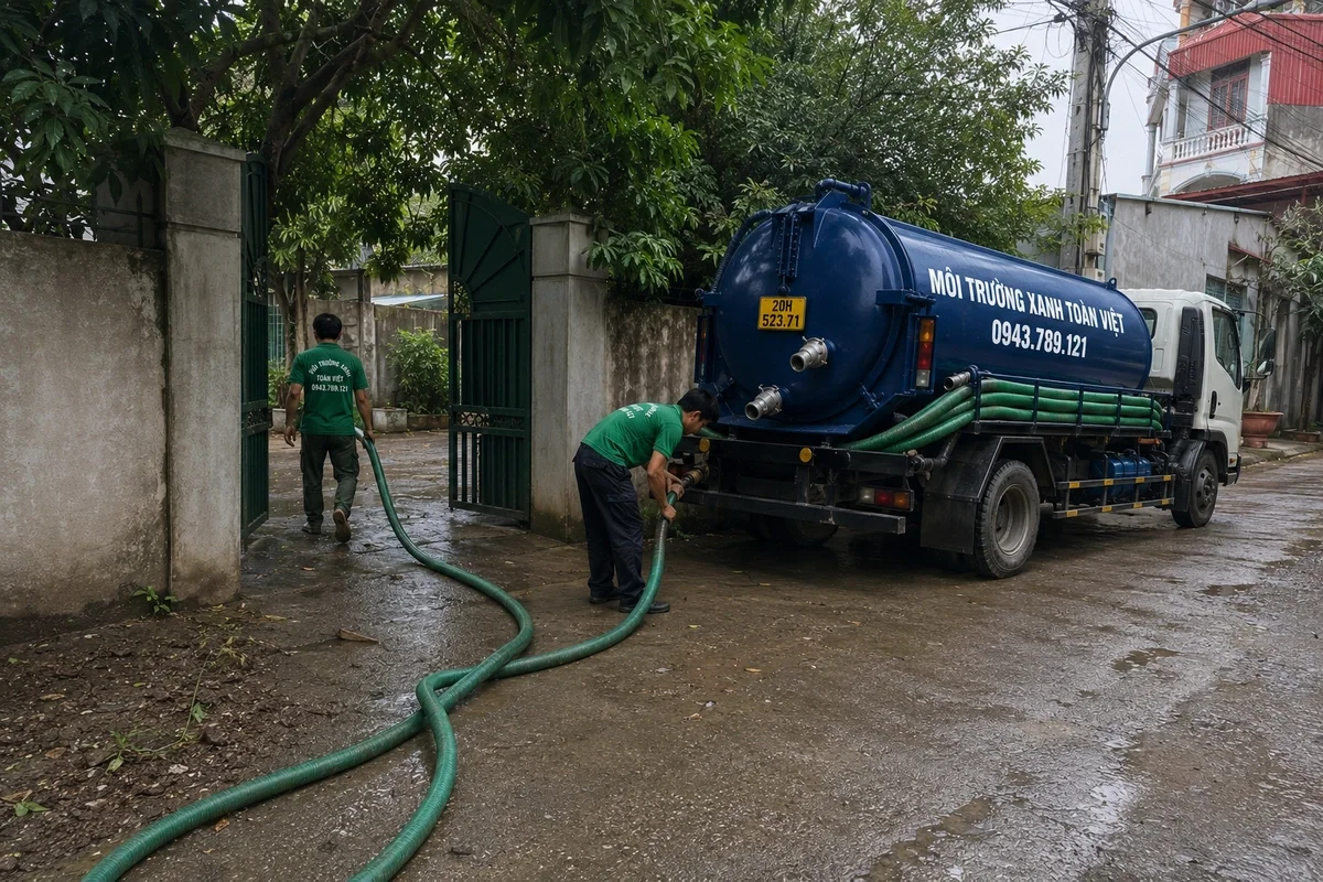 Hút Bể Phốt Tại Phổ Yên | Báo Trước | Xanh Toàn Việt 10 Xe hút bể phốt chuyên dụng cùng đường ống phục vụ công trình