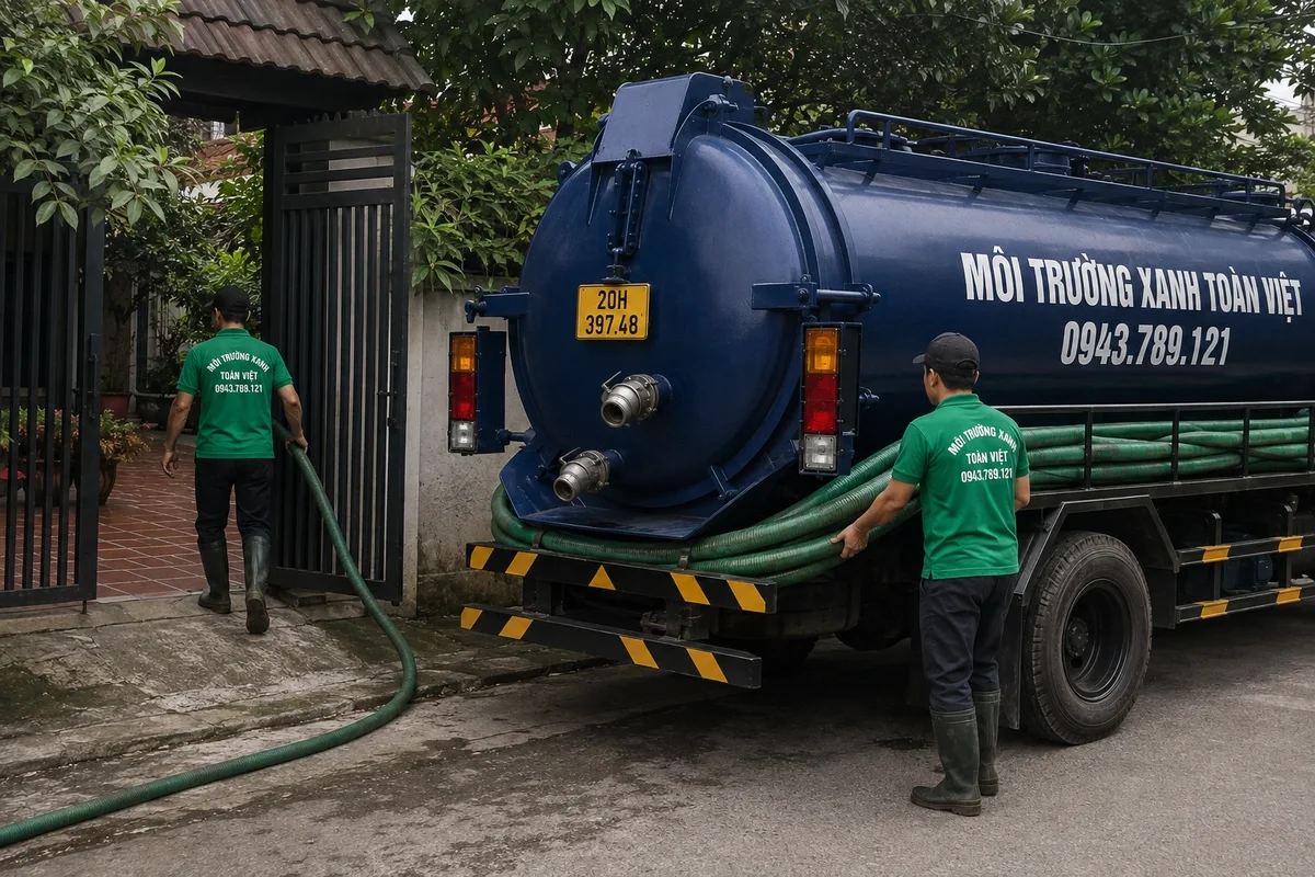 Hút Bể Phốt Tại Phú Lương | Báo Rõ | Xanh Toàn Việt 10 Xe hút bể phốt chuyên dụng cùng đường ống phục vụ công trình