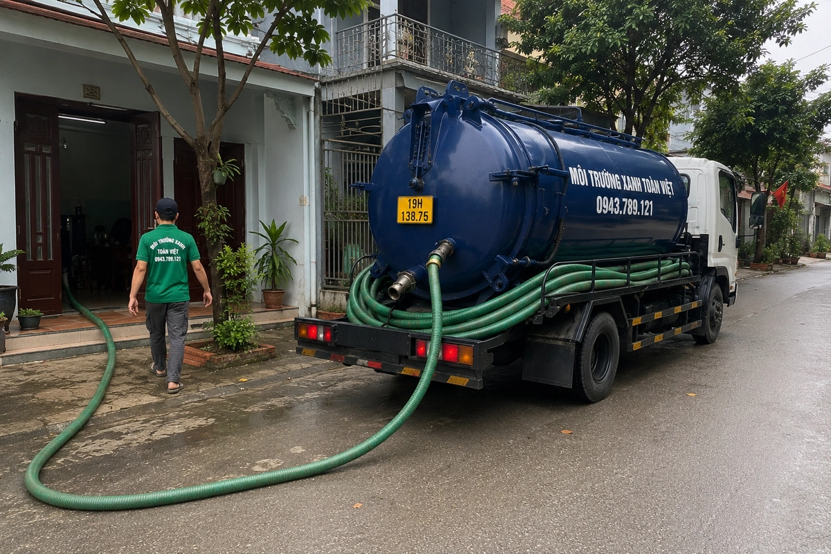 Hút Bể Phốt Tại Phù Ninh 24/7 | Môi Trường Xanh Toàn Việt 9 Xe hút bể phốt chuyên dụng cùng đường ống phục vụ công trình