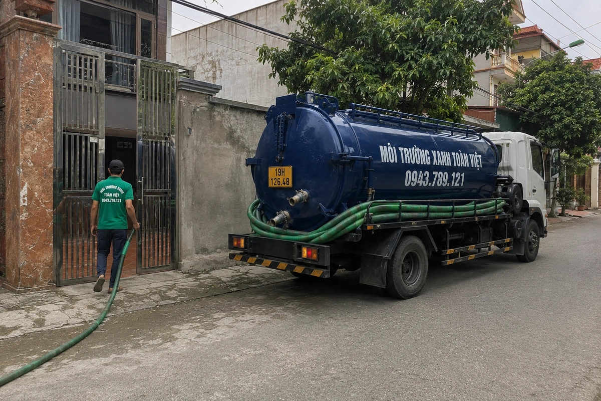 Hút Bể Phốt Tại Phú Thọ 24/7 | Báo Giá Theo m³ 9 Xe hút bể phốt chuyên dụng cùng đường ống phục vụ công trình