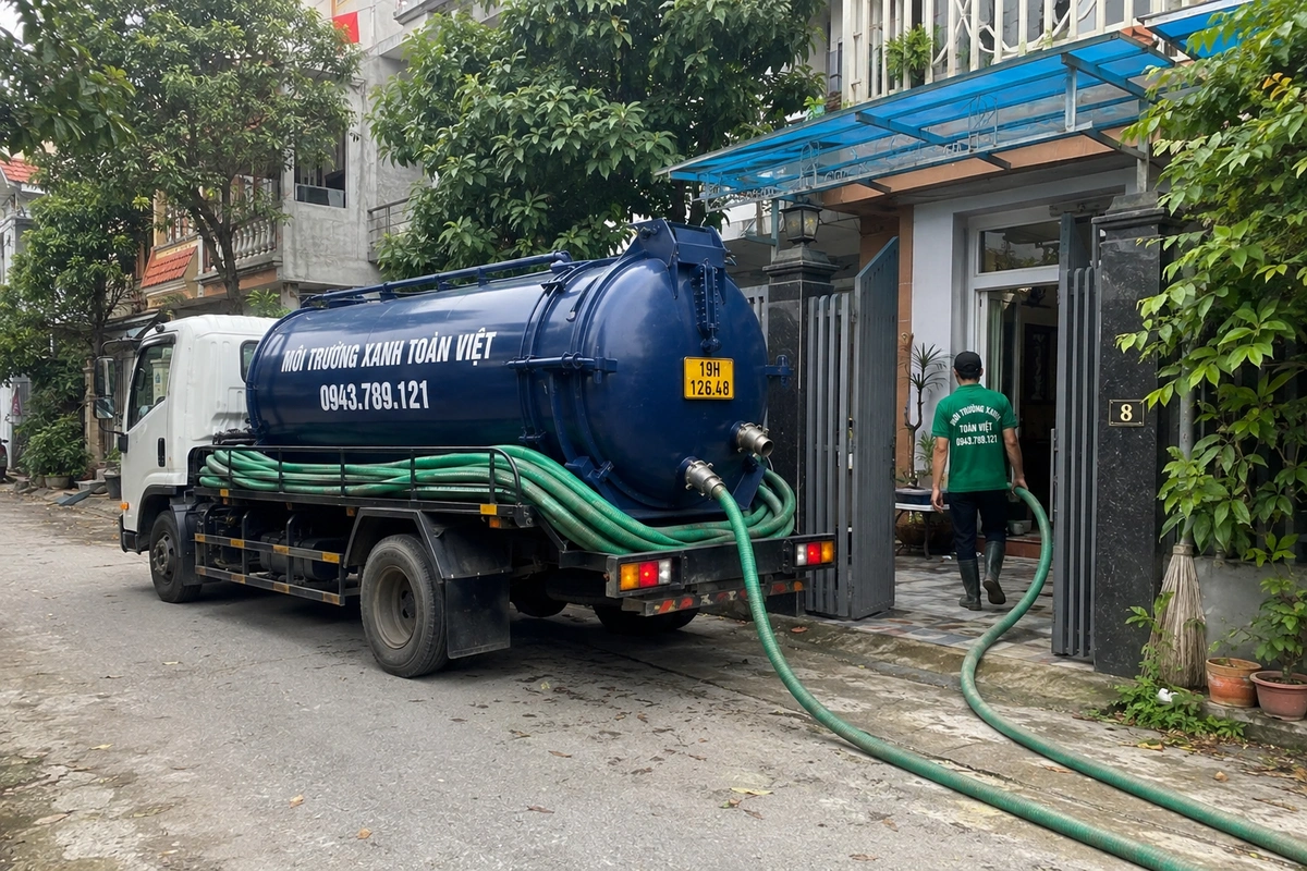 Hút Bể Phốt Tại Phú Thọ 24/7 | Báo Giá Theo m³ 10 Xe hút bể phốt làm việc tại khu dân cư