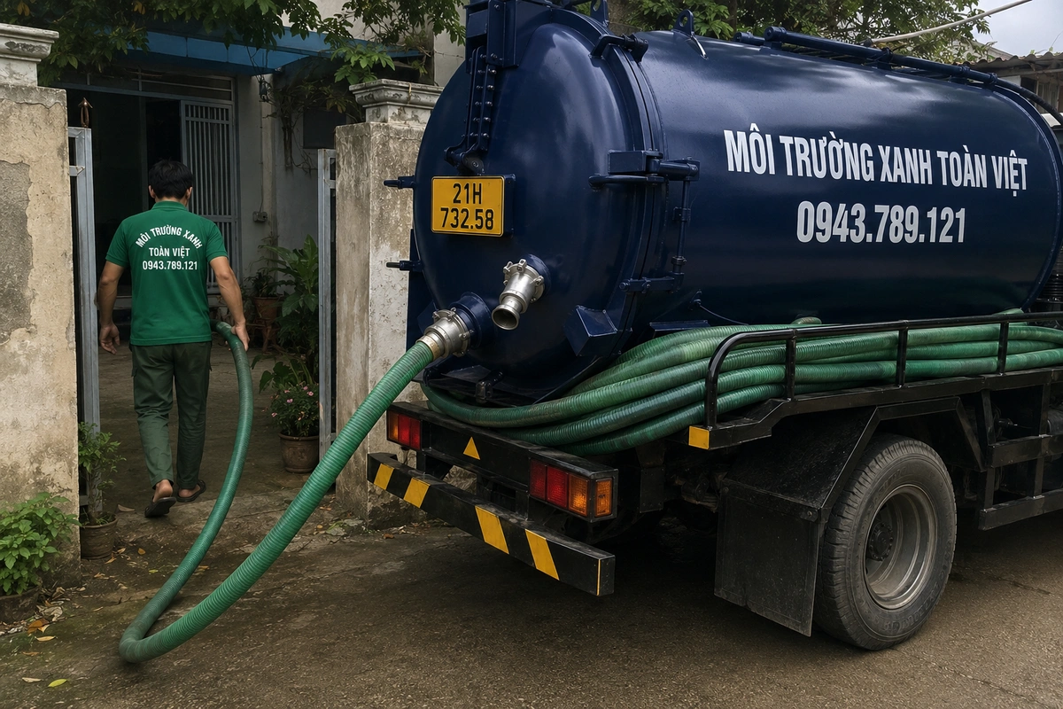 Hút Bể Phốt Tại Yên Bái, Khảo Sát Đường Vào Trước Khi Báo Giá 11 Xe hút bể phốt phục vụ nhà dân với đường ống dẫn vào trong nhà