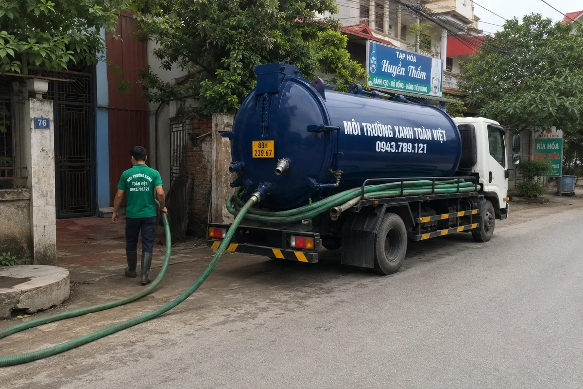 Xe hút bể phốt chuyên dụng chuẩn bị phục vụ công trình